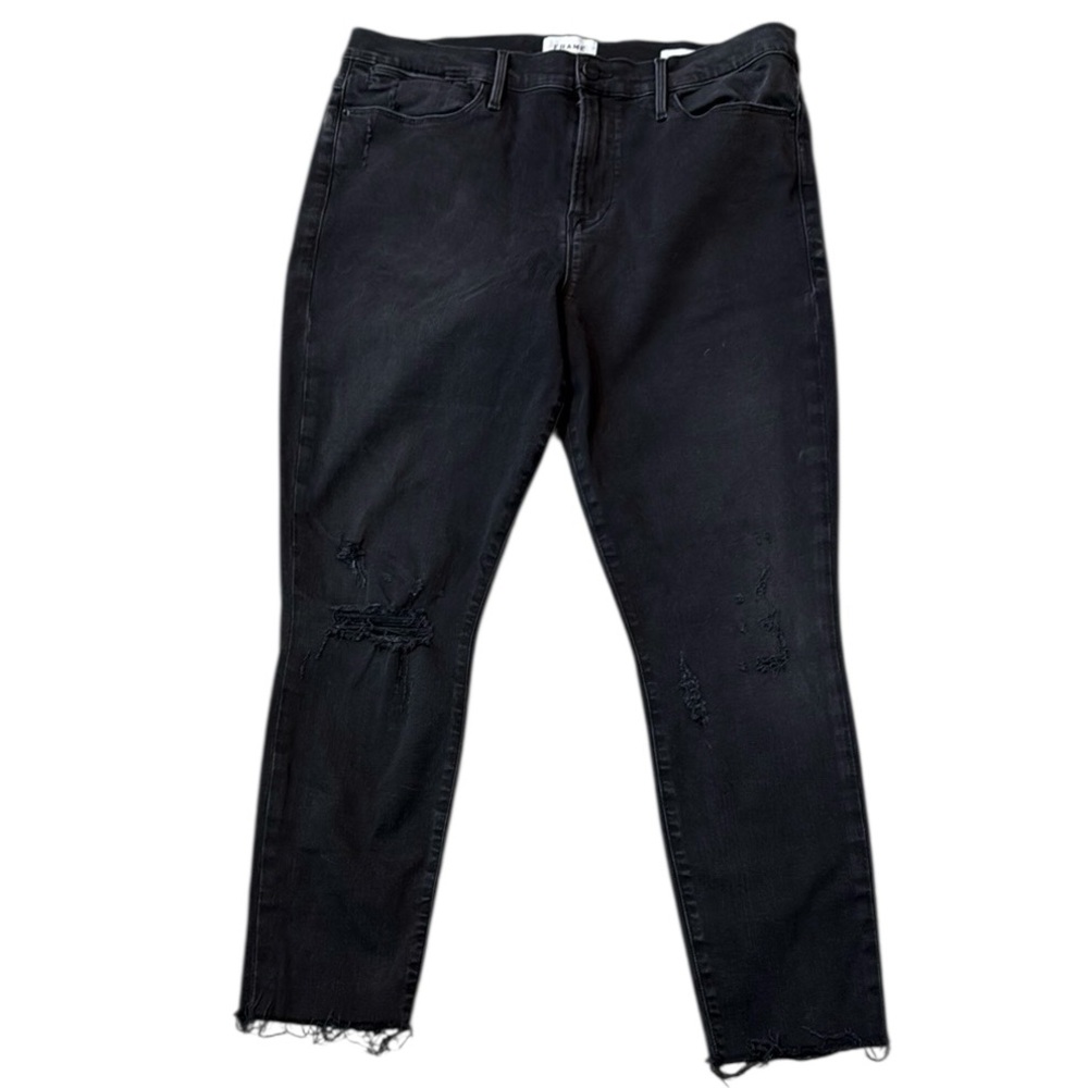 Frame Denim‎ Woman’s Le High Skinny Crop Distressed Jeans In Dark Wash 33